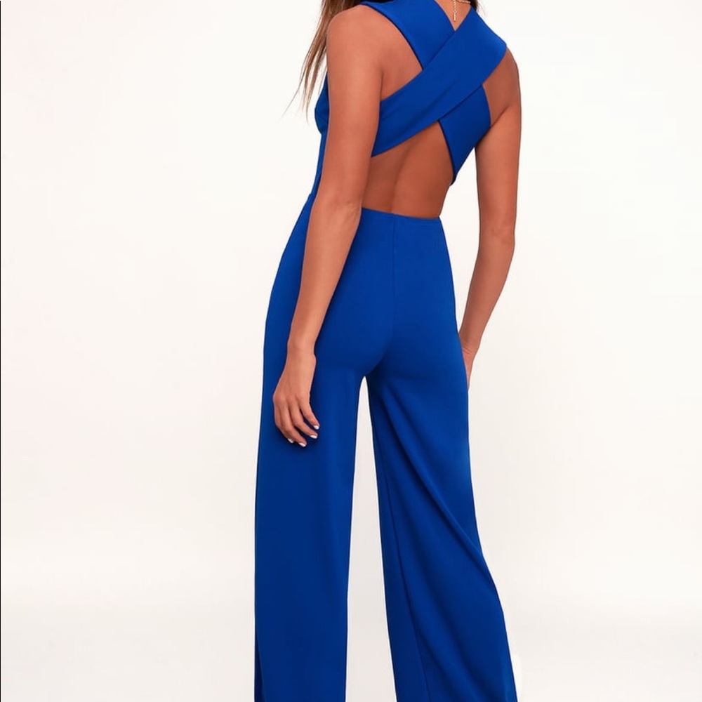 Lulus blue Thinking Out Loud Jumpsuit Backless